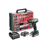 metabo Akku-Bohrschrauber BS 18 Set - 18 V, 74-tlg. Mobile Werkstatt - Schnellspannbohrfutter, Gürtelhaken,…