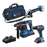 Bosch Professional 18V System Combo Kit: Bohrschrauber GSR 18V-55 + Winkelschleifer GWS 18V-7 + Bohrhammer…